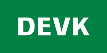 Logo der DEVK in grüner Farbe mit weißer Schrift.