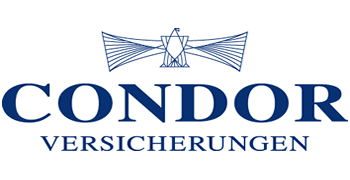 Logo von Condor Versicherungen, blauer Schriftzug mit einem stilisierten Adler.