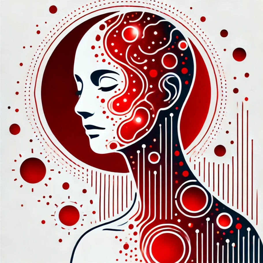 Stilisierte menschliche Silhouette mit roten und weißen Mustern und Kreisen. Berufsunfähigkeitsversicherung