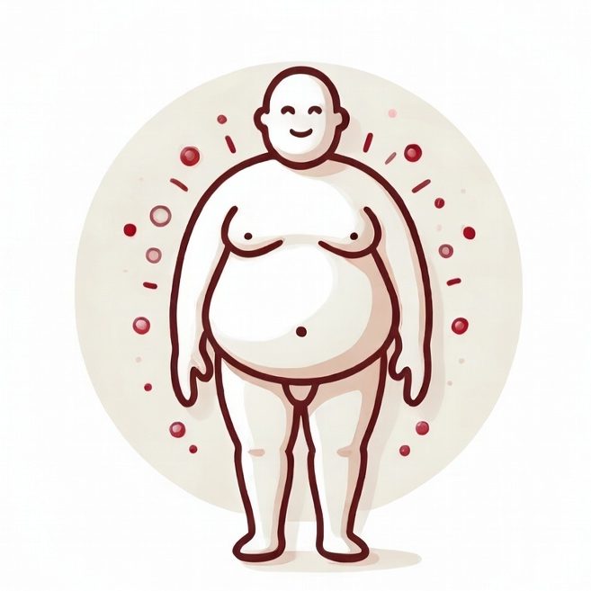 Fettzeichnender, lächelnder Mann mit runden Formen in einfacher, minimalistischer Darstellung für Berufsunfähigkeitsversicherung