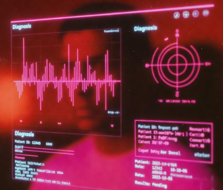 Diagramm mit digitalen Wellenformen und technischen Daten auf einem Bildschirm. BU anonyme Risikovoranfrage online
