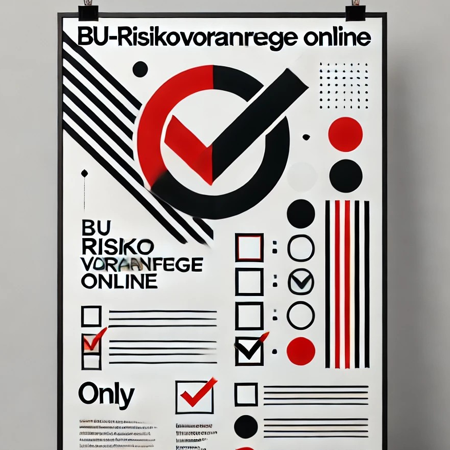 Grafik mit rotem und schwarzem Häkchen, Text und geometrischen Mustern zur BU-Risikovorwarnung.