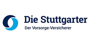 Logo der Stuttgarter Versicherung mit blauen und grauen Elementen.