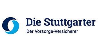Logo der Stuttgarter Versicherung mit blauem und türkisfarbenem Wellenmuster.