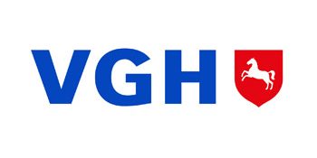 Logo der VGH: Blaue Buchstaben "VGH" mit rotem Wappen und weißem Pferd.