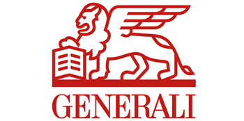 Logo der Generali, ein roter Löwe neben einem Gebäude.