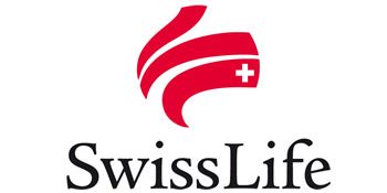 Logo von Swiss Life, bestehend aus einem stilisierten roten Windspiel und dem Schriftzug "Swiss Life".