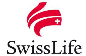 Logo von Swiss Life mit rotem Wappen und Schriftzug.