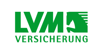 Grünes Logo von LVM Versicherung mit stilisiertem Pferd.