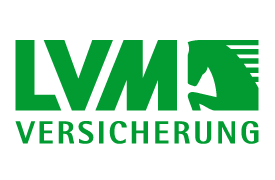 Logo der LVM Versicherung in grüner Schrift mit Pferdekopf-Icon.