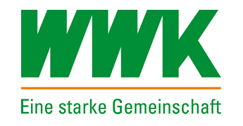 Logo der WWK, mit dem Slogan „Eine starke Gemeinschaft“ in grüner Schrift.