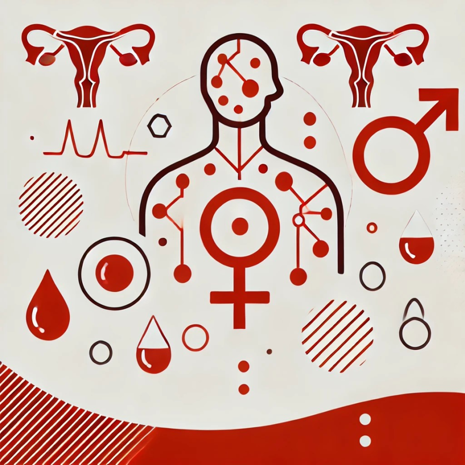 Grafik mit symbolischen Darstellungen von Geschlecht, Biologie und menschlicher Anatomie. Berufsunfähigkeitsversicherung