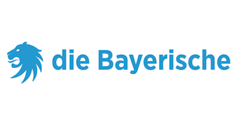 Logo der Bayerischen Versicherung mit stilisiertem Löwen in Blau.