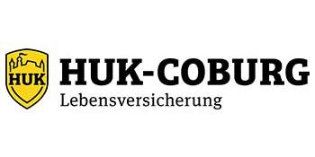Logo der HUK-COBURG Lebensversicherung mit Schriftzug und Wappen.