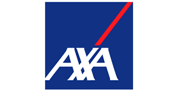 Logo von AXA, bestehend aus blauem Hintergrund und weißem Schriftzug mit rotem Akzent.