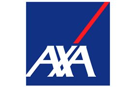 Logo der AXA Versicherung in Blau und Weiß mit rotem Akzent.