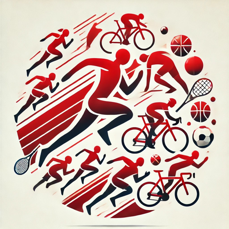 Verschiedene Sportler und Sportarten in dynamischem, grafischem Design dargestellt.Berufsunfähigkeitsversicherung