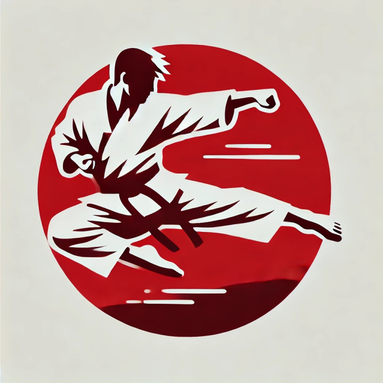 Ein Karateka springt in einem roten Kreis und bricht ein Brett. Berufsunfähigkeitsversicherung