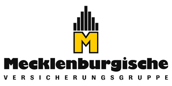 Logo der Mecklenburgischen Versicherungsgruppe mit stilisiertem "M" und Gebäudesilhouette.