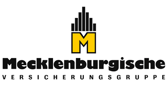 Logo der Mecklenburgischen Versicherungsgruppe mit stilisiertem "M" und Gebäudesymbol.