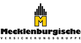 Logo der Mecklenburgischen Versicherungsgruppe mit gelbem 'M' und stilisierten Gebäuden.