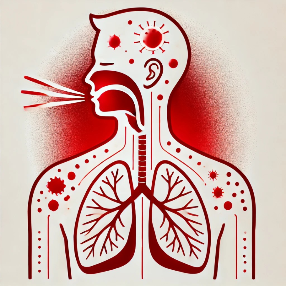 Darstellung des menschlichen Atemsystems mit Lunge, Luftwegen und Krankheitserregern. Berufsunfähigkeitsversicherung