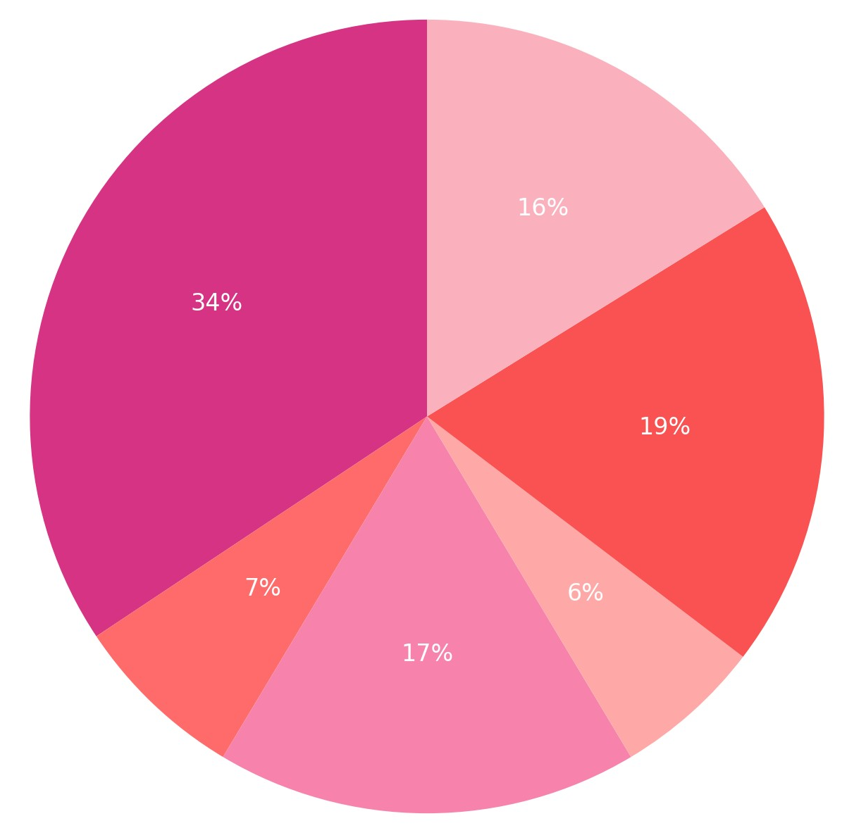 Kreisdiagramm mit fünf Segmente in verschiedenen Rosa- und Rottönen und Prozentangaben.