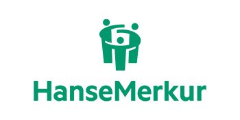 Logo von HanseMerkur mit stilisierten Personen, die eine zentrale Figur umarmen.
