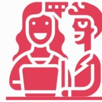 Zwei Personen mit Laptops, die lächeln und miteinander kommunizieren.