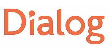 Logo von Dialog in orangefarbener Schrift auf hellem Hintergrund.