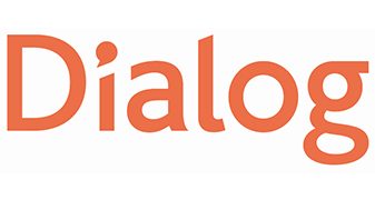 Logo von Dialog in orangefarbener Schrift auf weißem Hintergrund.