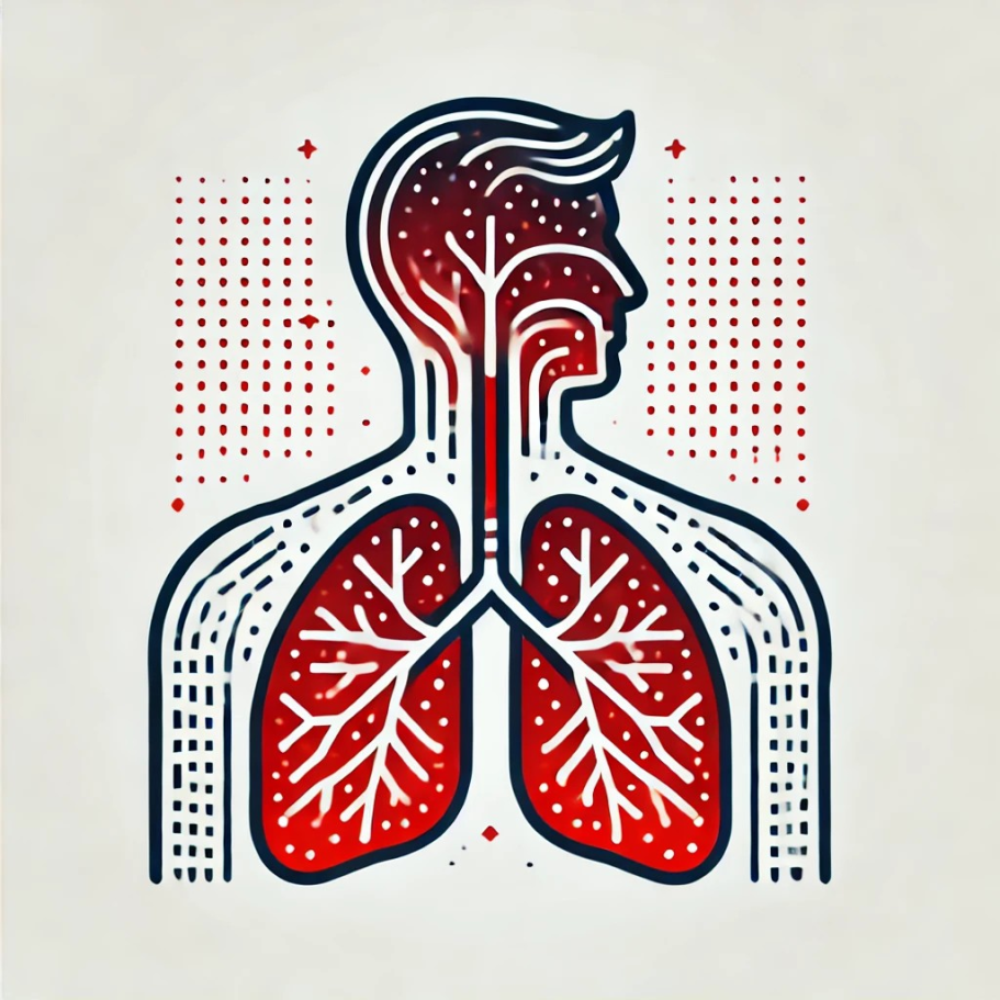 Grafik eines menschlichen Körpers mit hervorgehobenen Lungen und Atemwegen. Berufsunfähigkeitsversicherung