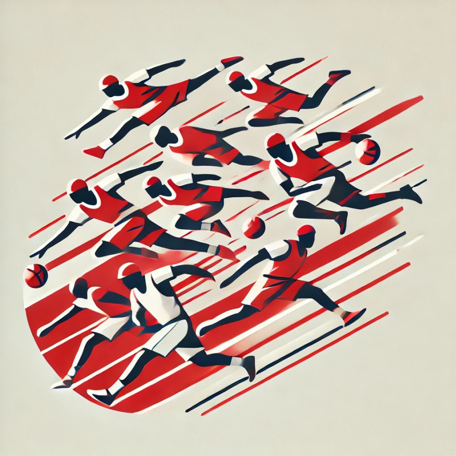 A dynamische Illustration von Sportlern, die schnell rennen und Basketball spielen. Berufsunfähigkeitsversicherung