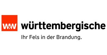 Logo der Württembergischen Versicherung mit dem Slogan „Ihr Fels in der Brandung“.