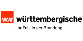 Logo der Württembergischen Versicherung mit dem Slogan „Ihr Fels in der Brandung.“
